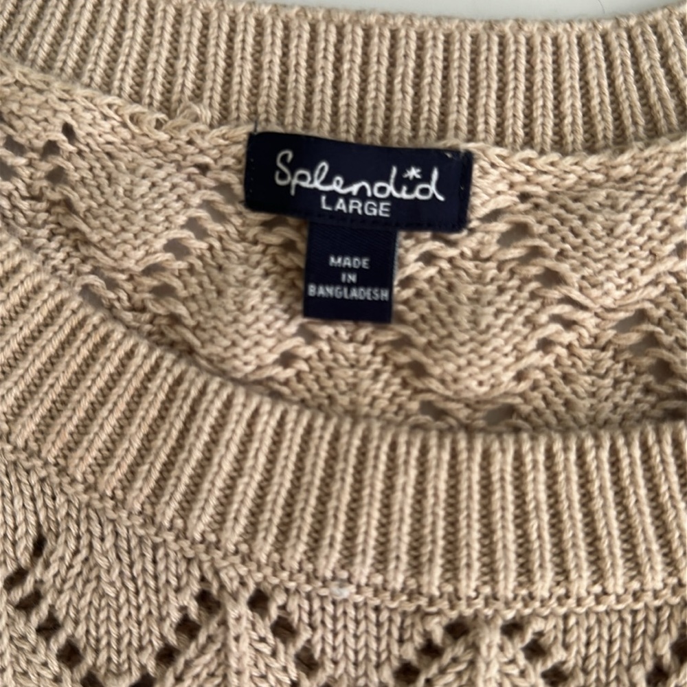 Splendid Beige Knit Short Sleeve Sweater size Large - Picture 5 of 7